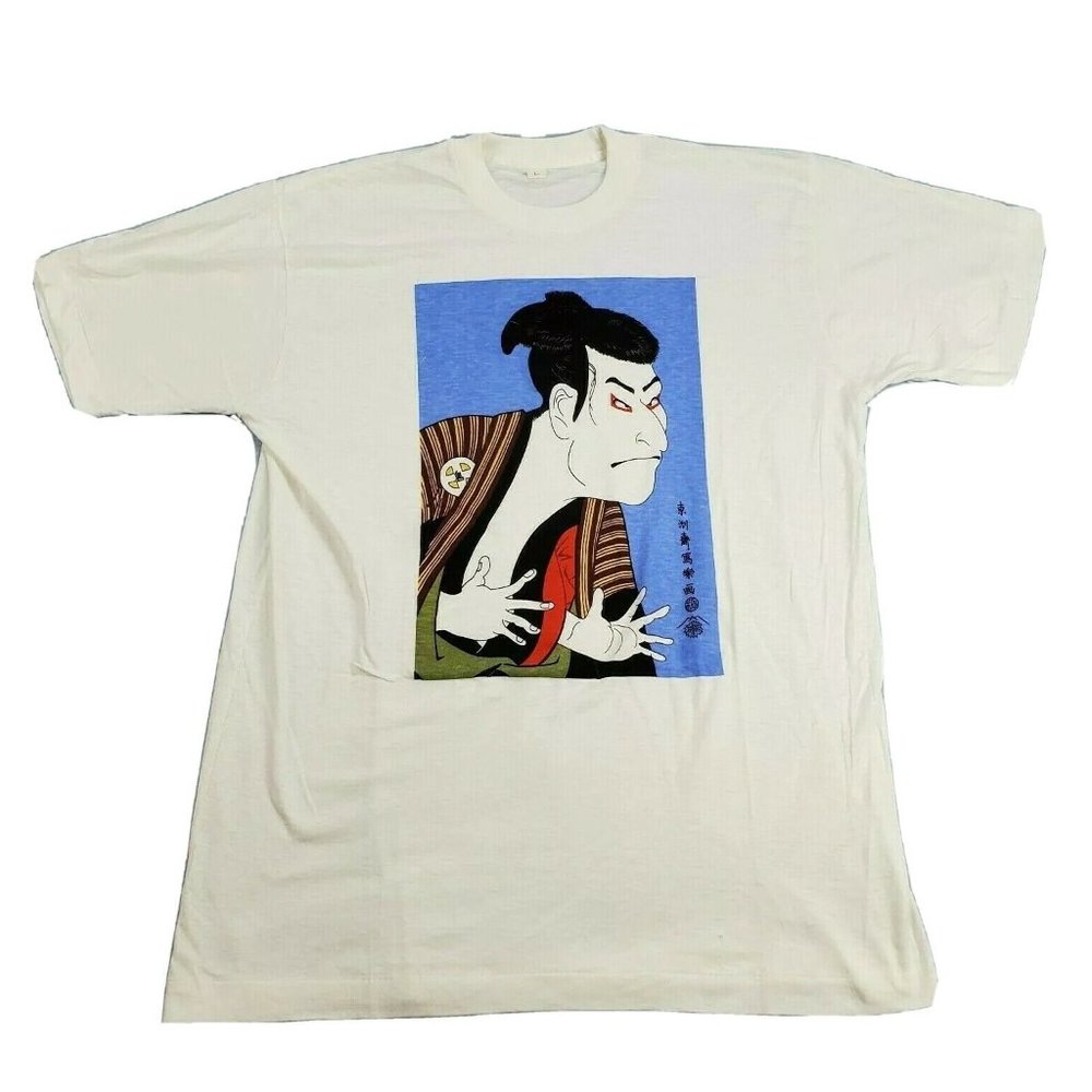 Vintage 80s Toyokuni Ukiyo-e Art 1987 T Shirt, Japanese Samurai Shogun, Size L